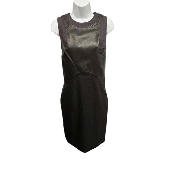 Yigal Azrouel Cut 25 Size 8 Black Sleeveless Leather Trim Sheath Cocktail Dress - Picture 2 of 8